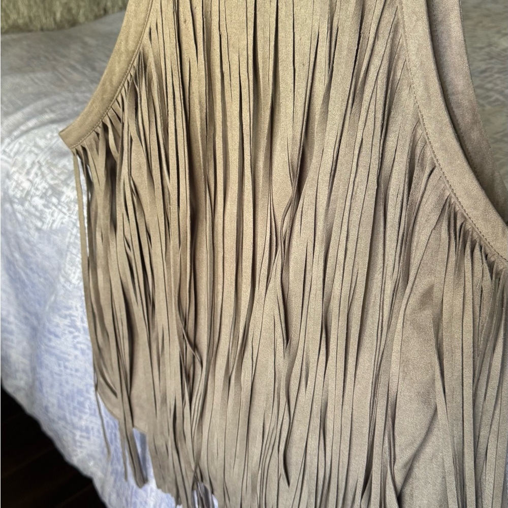 Fringed Tan Sleeveless Top